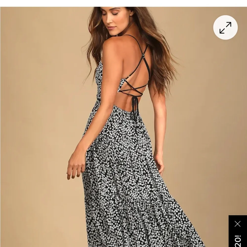 Lulu's Kind Heart Black Floral Print Tiered Lace-Up Midi Dress - Picture 9 of 10